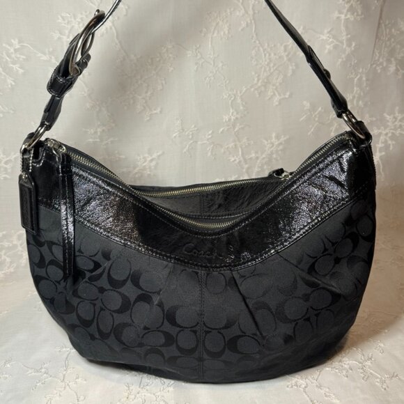 Coach Black Pleated Hobo Shoulder Bag with Buckle Strap - Picture 1 of 7